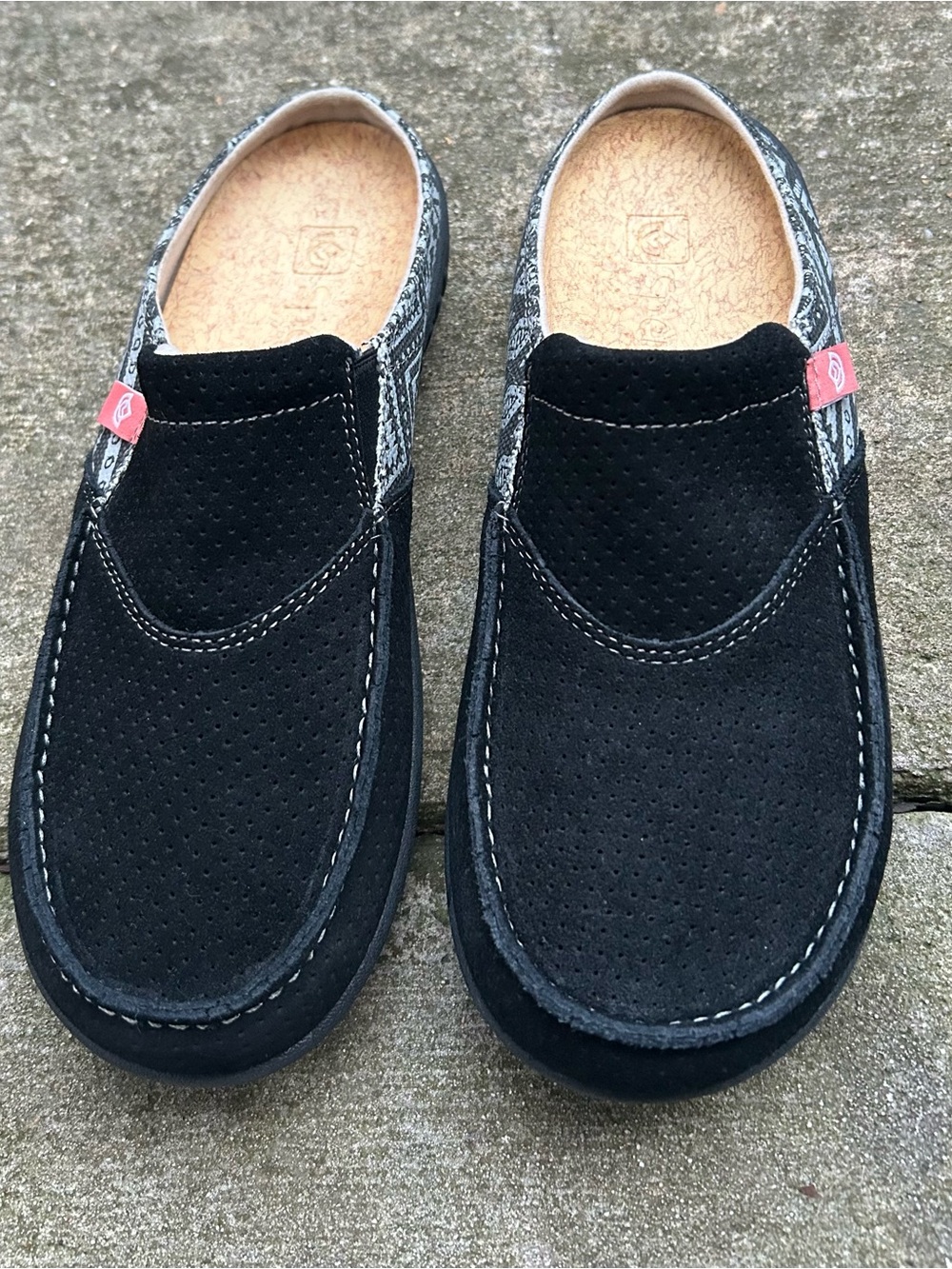 Spenco Black Suede Slip-On Mules with Patterned Heel - Women